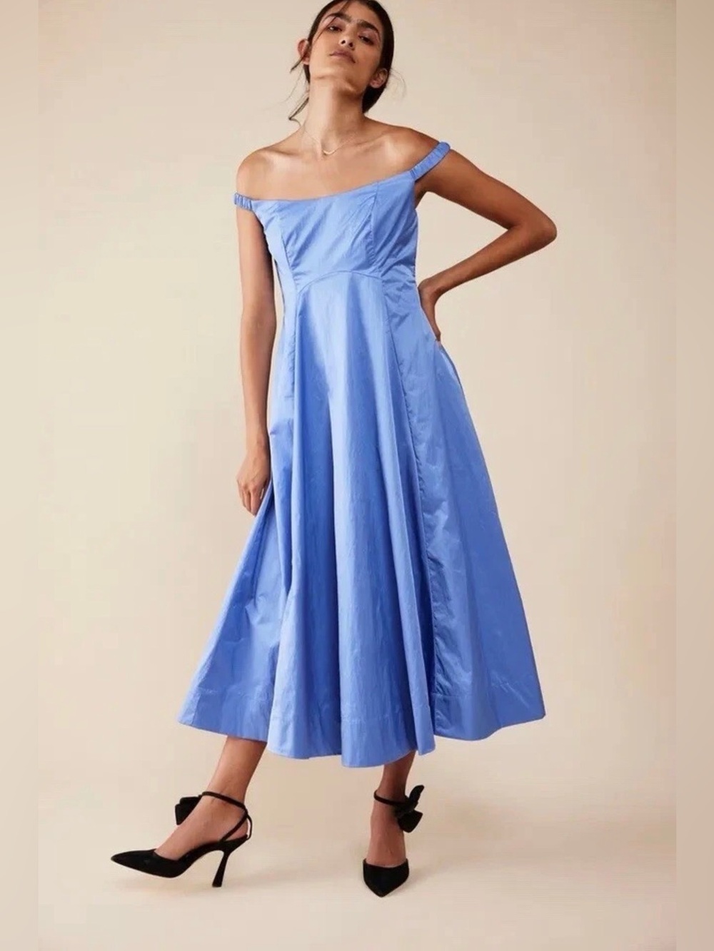 NWT Free People Alinda Blue Midi Dress Off-Shoulder Midi Dress Size 8